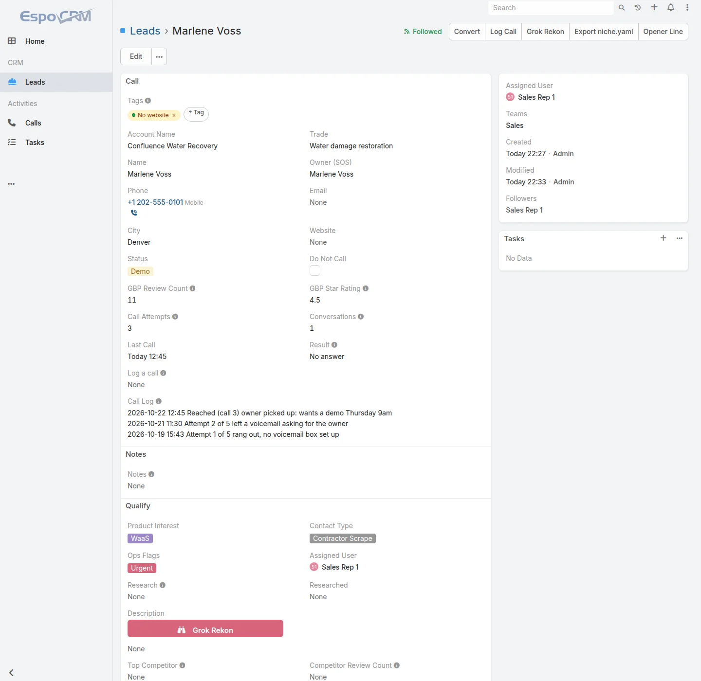 Contractor CRM with automations screen