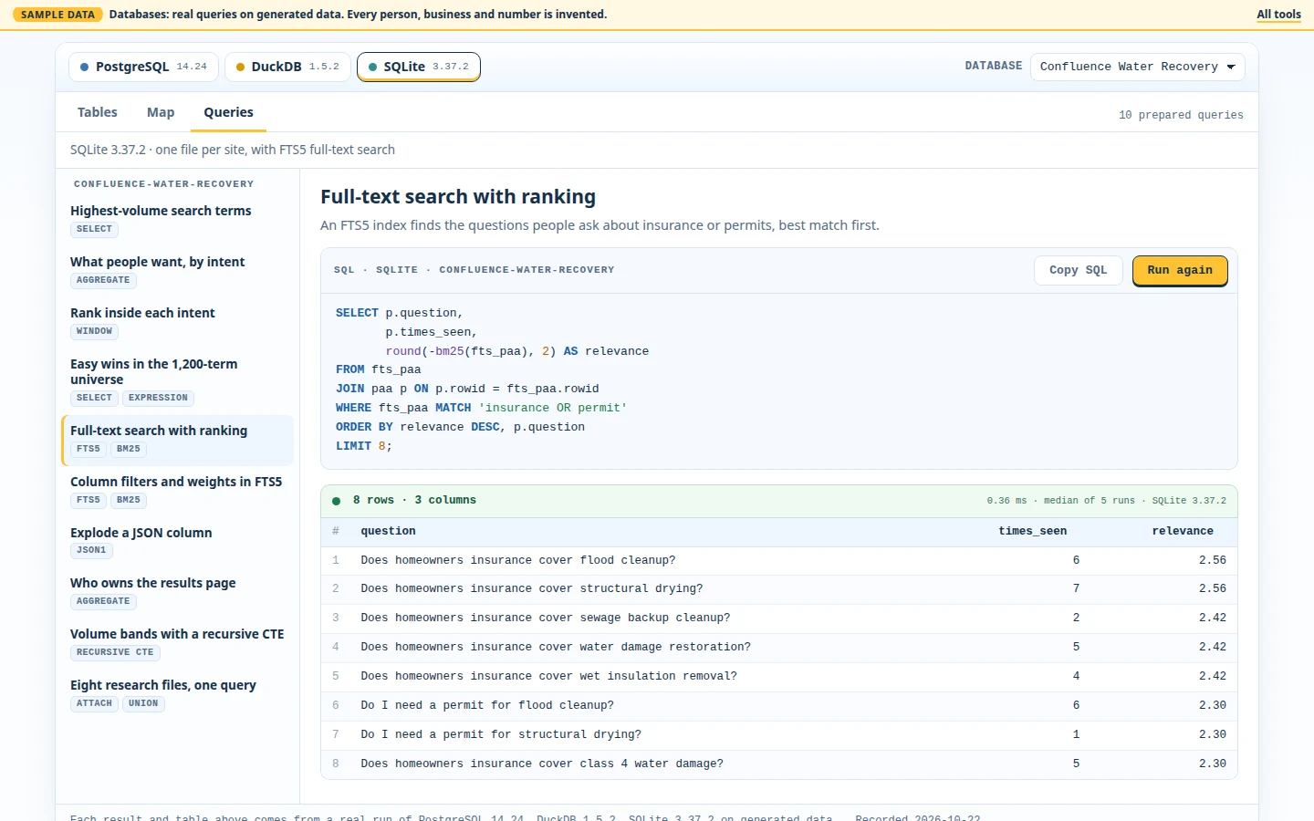 Database design across Postgres, DuckDB and SQLite screen