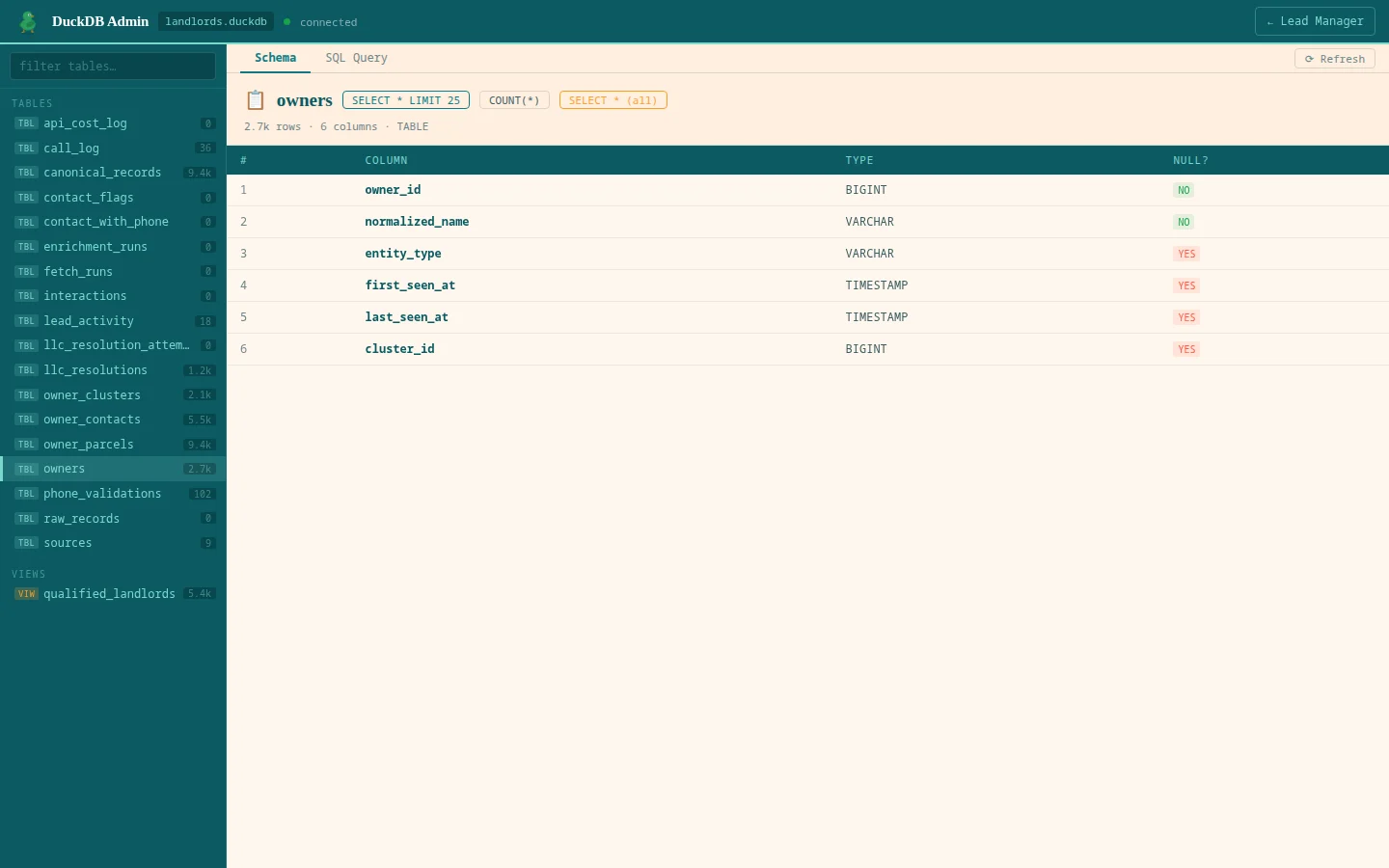 DuckDB query console screen